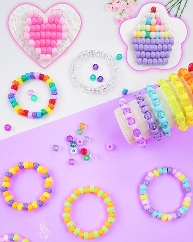 BestNow Pony Beads 2600+pcs 50+ Colors Plastic Beads for Kandi Bracelets Making Hair for Braids Colored for DIY Craft Jewelry Bracelets Making Hair Braiding Keychains