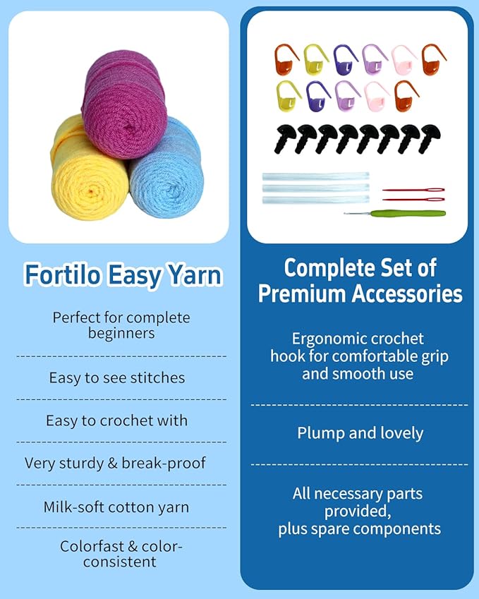 Fortilo Crochet Kit for Beginners 6PCS Crochet Animals Jellyfish Family with Step-by-Step Video Tutorials 30% Extra Yarn, Perfect for Gifts, Emotional Support, Ideal Knitting Kit for Adults, Kids