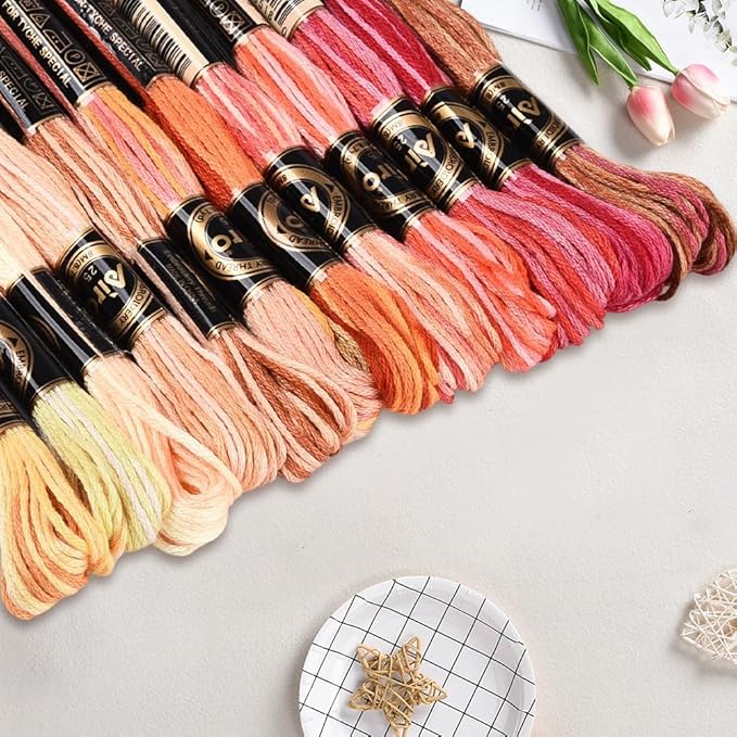 12 Skeins 105 Yards Cross Stitch Floss Colorful Embroidery Thread 6 Ply Variegated Friendship String Polyester Threads Bulk for Sewing Making Bracelets Clothes Stitching Decor Craft DIY