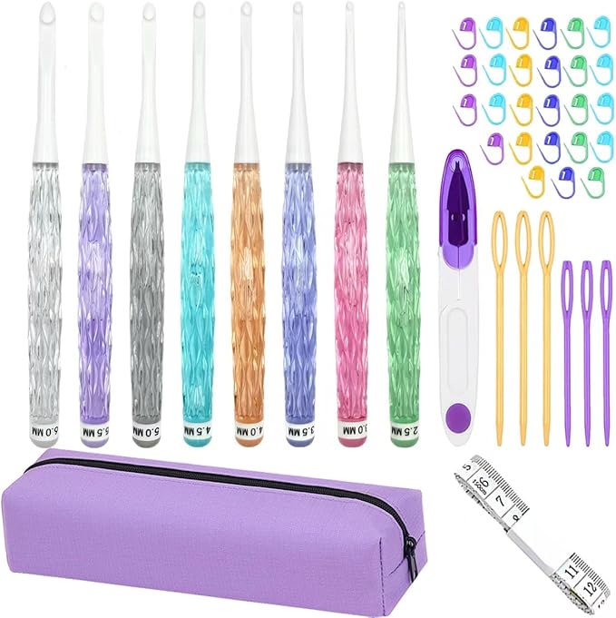Hobekoee Inline Crochet Hooks Set,8PCS Plastic Crochet Hooks Long Crochet Hook Set with Case,Colorful Non-Slip Crochet Needles for Crocheting Yarn,Size 2.5mm-6mm