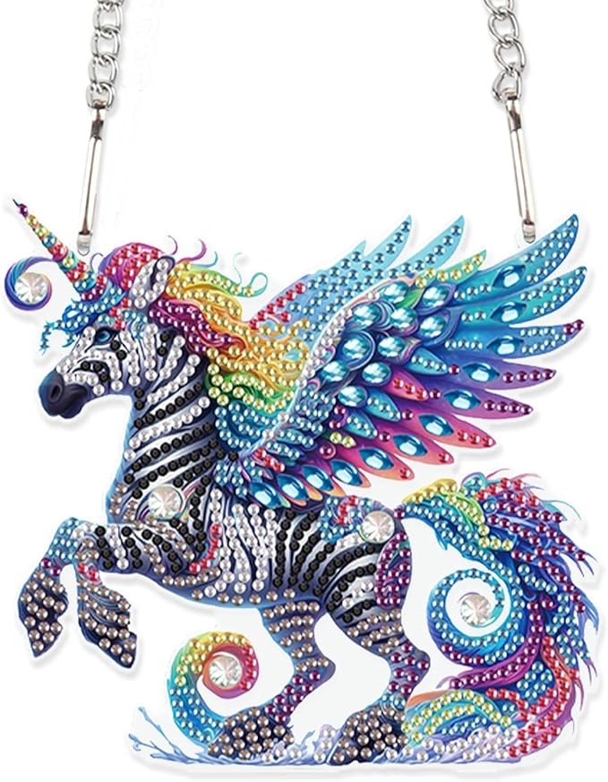AiYuanzsh Rainbow Zebra Diamond Painting Pendant, DIY Diamond Art Sparkling Acrylic Hanging Decoration, Unique Zebra Design Wall Art Craft Kit for Adults
