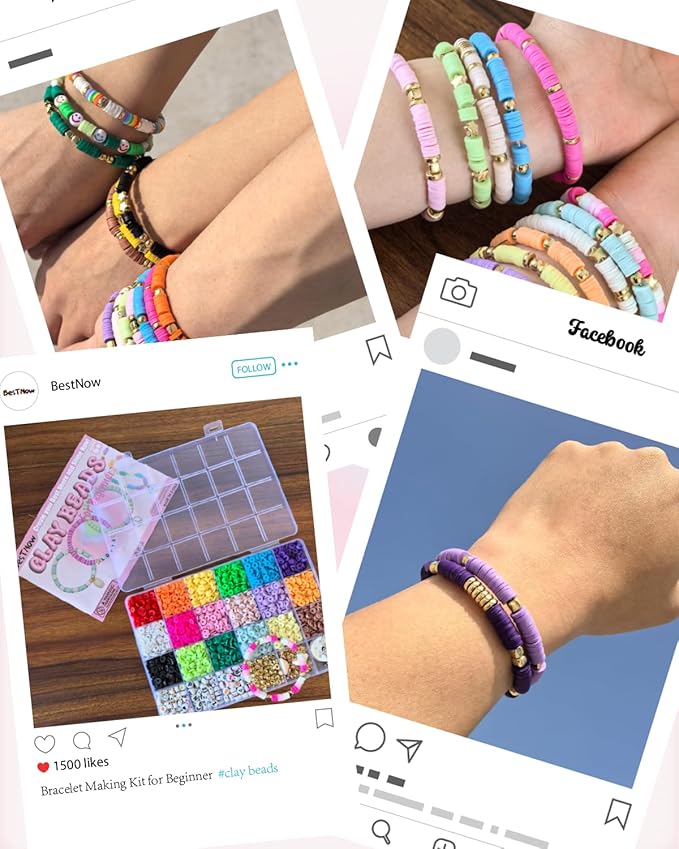 BestNow Clay Beads Bracelet Making Kit Toys for Girls Kids Charms Kit 18 Colors Friendship Bracelet Kit Letter Beads DIY Crafts Teen Girl Gifts Toys for Ages 6 7 8 9 10 11 12
