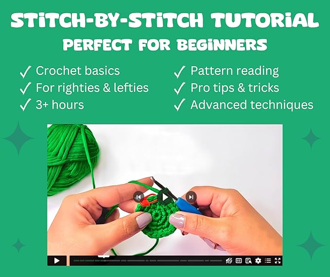 Amigo Rumi Cute Dinosaur Beginners Crochet Kit - Learn How to Crochet Starter Kit - 3+ Hour Video Tutorials & Crocheting Book - Easy to Stitch Yarn - Amigurumi Stuffed Animal for Kids 12+ & Adults