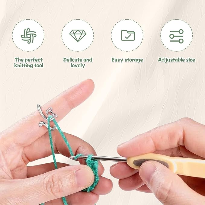 10Pcs Crochet Rings for Tension Control - Adjustable Yarn Guide Ring with Cat Ear Design - 5 Colors Metal Finger Ring for Faster Crocheting (Perfect Gifts for Crafters/Mothers/Grandmas)