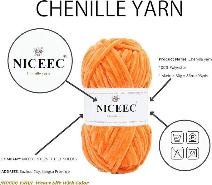 NICEEC 6 Skeins Soft Chenille Yarn Assorted Colors Blanket Yarn for Knitting Fancy Yarn for Crochet Weaving DIY Craft Total Length 6×85m (6×93yds, 6×50g)_Halloween Series