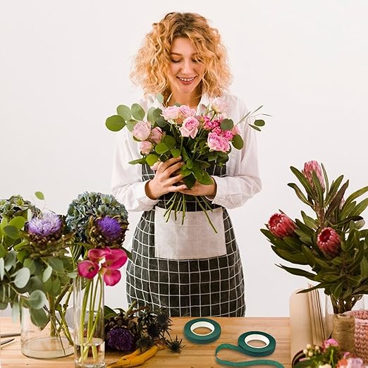 6 Roll Floral Tape 1/2inch Flower Tape Dark Green, Floral Tapes for Bouquet Stem Wrapping and Floral Crafts, Wedding Bouquet