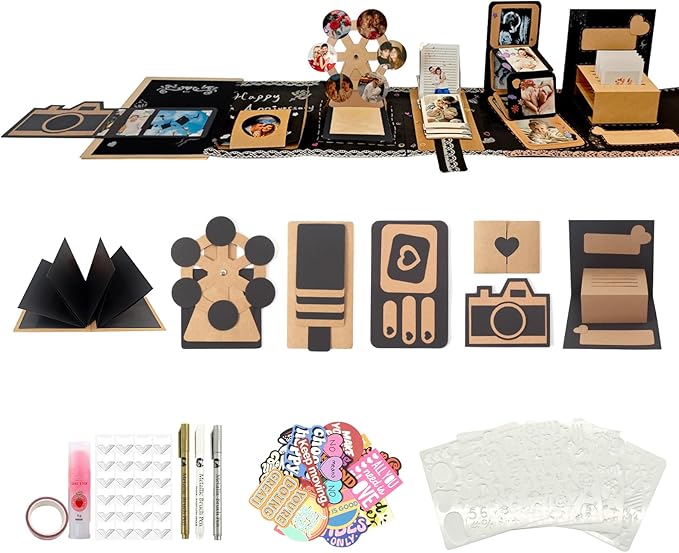 DIY Scrapbook Album Creative Scrapbooking Kit Photo Album 3D Interactive Memory Book for Wedding, Baby, Anniversary, Family Photos Adventure Book Travel Diary Photo Book Album DIY 3D Decoration Card