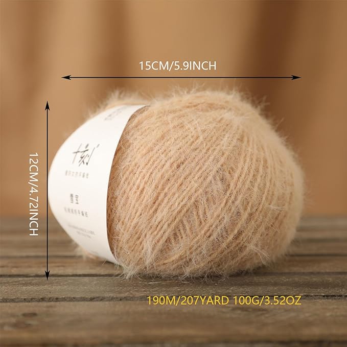 Snowbaby Wool Acrylic Blend Long Pile Yarn,(Worsted) Warm and Luxurious Fuzzy Yarn for Knitting and Crocheting DIY Hats Scarves Sweaters, 2 * 3.52oz/100g 207yds(02-Wheat)