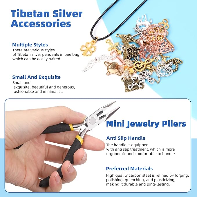 Glarks 1616Pcs Making Supplies Kit with Jewelry Tools, Includes Pliers, Jewelry Wires, Charm Pendants, Jewelry Findings for Jewelry Making and Repair