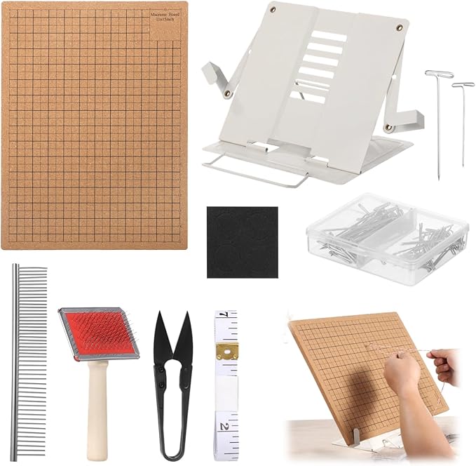 106 PCS Macrame Board Set, with 12x16 Inch Macrame Board Adjustable Holder with T Pins Double Sided Grids Bracelet Making Board with Brush Scissor Ruler Tools for Braiding Cording Creating (A)