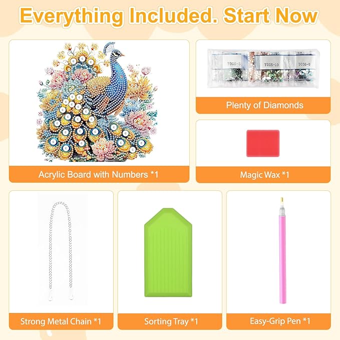 TOSTOG Elegant Peacock Diamond Art Pendant Kit for Adult, Flower Diamond Painting Hanging Kit for Beginners, 5D DIY Crafts Gem Art, Waterproof Full Accessories for Home Decor Idea 20 * 20 cm/8 * 8 in
