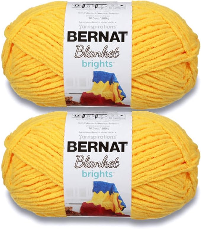 Bernat Blanket Brights School Bus Yellow Yarn - 2 Pack of 300g/10.5oz - Polyester - 6 Super Bulky - 220 Yards - Knitting/Crochet
