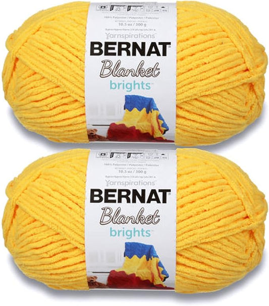 Bernat Blanket Brights School Bus Yellow Yarn - 2 Pack of 300g/10.5oz - Polyester - 6 Super Bulky - 220 Yards - Knitting/Crochet