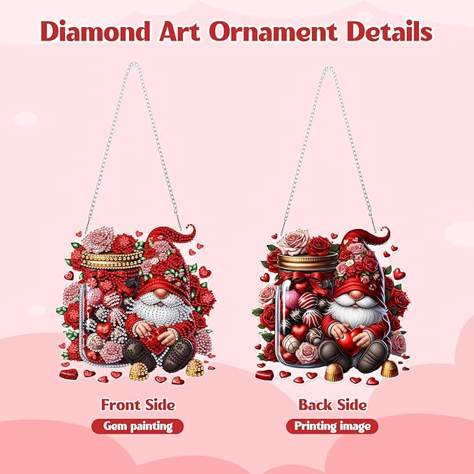 GHHKUD Chocolate and Gnome Diamond Art Hanging Kit for Adults, DIY Double Sided Diamond Painting Hanging Valentines Kits Adults, Special Shaped Acrylic Ornaments Pendants for Window Home Garden Wall