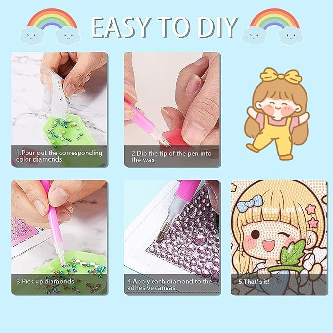 PERFECTSIGHT Cute 5D Diamond Art Kits with Wooden Frame, Kawaii DIY Painting Art for Adults, Diamond Arts and Crafts Sets, Big Gem Full Drill Diamond Dots for Women Beginners (Yellow Girl)
