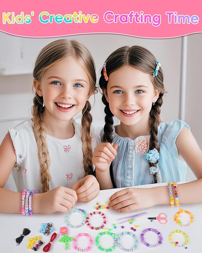 BestNow Pony Beads Bracelet Making Kit 48 Colors Friendship Bracelet Craft Kit with Alphabet Beads DIY Creative Gift for Bracelets Kandi for Girls boy Ages 6 7 8 9 10 11 12