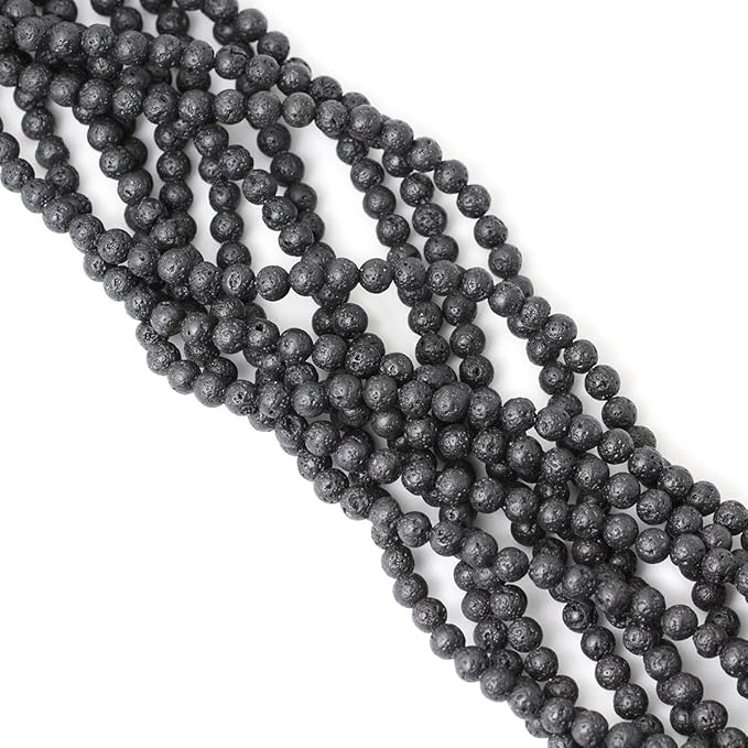 cheavian 6mm 60pcs black lava volcanic stone gemstone round loose beads for jewelry making 1 strand 15"