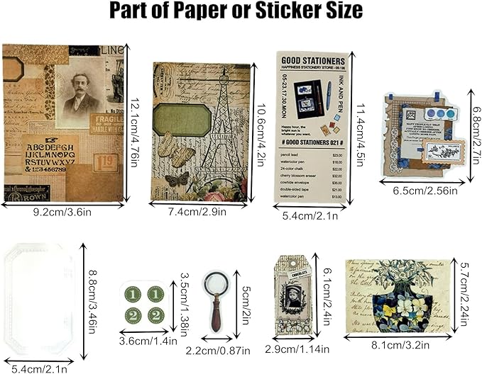 Esweny 260PCS Vintage Journaling Scrapbooking Supplies Scrapbook Sticker Paper Ephemera Pack for Junk Journal Planners Collage Craft Notebooks Album (Pen Ink and Letter)