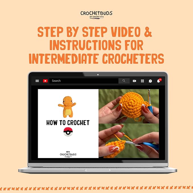 Charmandoo Crochet Kit | Intermediate Level | Great for Couples, Date Night, Teens, Adults, & Anime Lovers | DIY Gift Kit w/Ball | Instructions, Yarn, Hook, Video & Written Tutorial [Ages 15+]