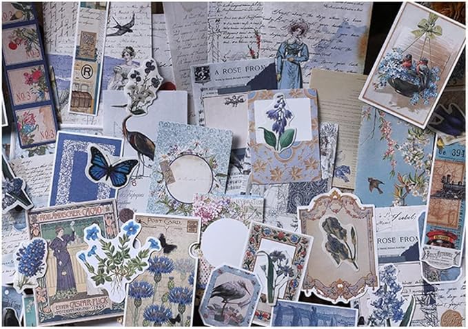 Alideco 200pcs Scrapbook Paper Kit Kawaii Vintage Botanical Flowers Scrapbook Supplies Pack Washi Bullet Journals Planners Collage Album Aesthetic Cottagecore