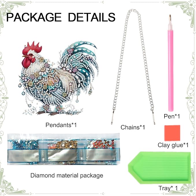 AiYuanzsh Animal Rooster DIY Diamond Art Ornament Kits 5D Diamond Painting Hanging Kit for Adults, Creative Acrylic Pendant, Special Shaped Crystal Rhinestones Wall Ornaments, Home Decoration Craft