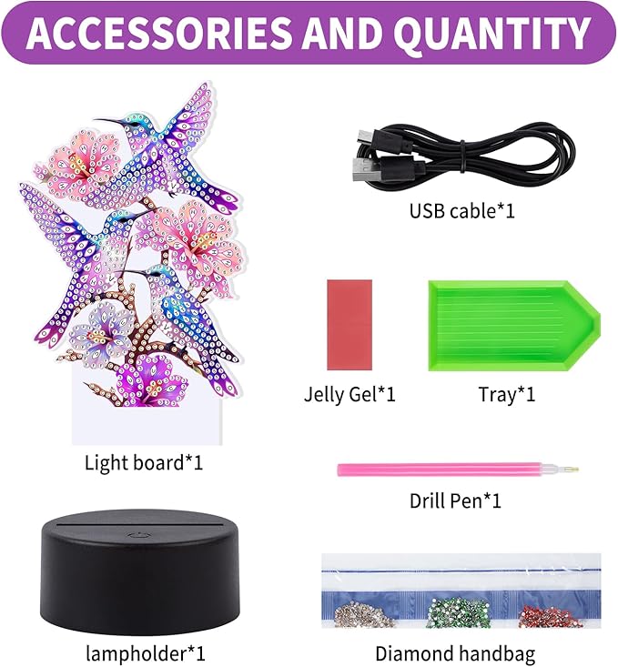ALKALO Diamond Painting Night Light, Diamond Painting Kits for Adults Desktop Ornaments for Table Tabletop Decor Diamond Art Accessories for Adult Beginner Touch Lamp for Bedrooms Living Room-Birds