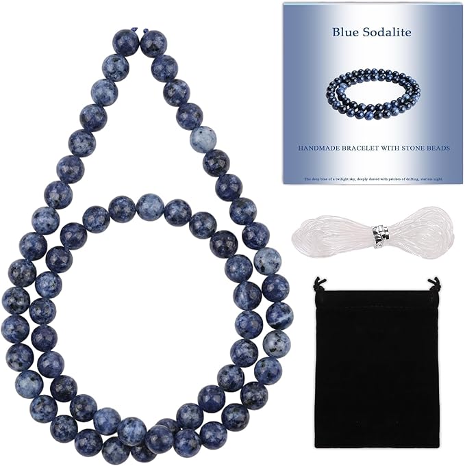 Stone Beads, 60pcs Blue Sodalite, 6mm Round Loose Beads for Jewelry Making, Bracelets, with Bag, String & Card