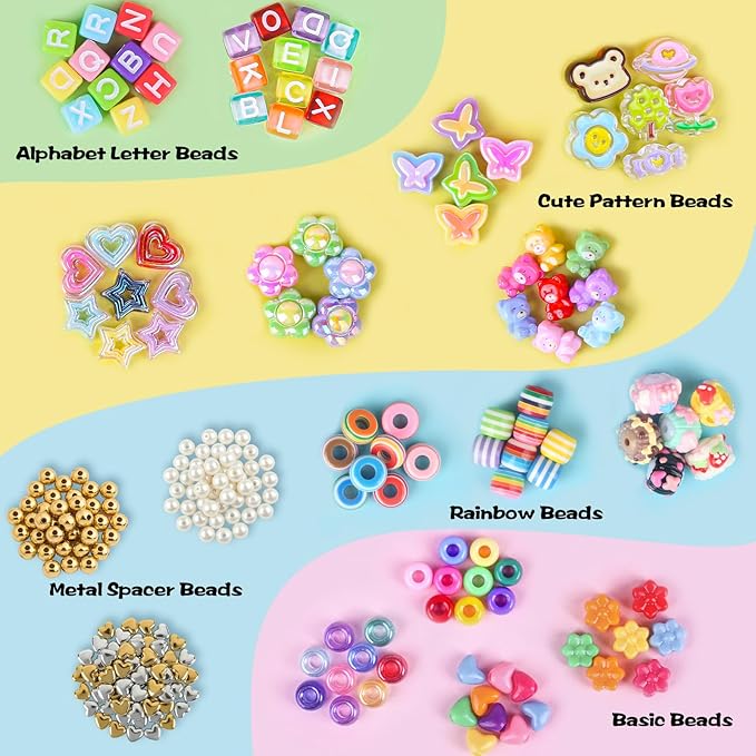Ecoofor 633 PCS Beaded Keychain Making Kit, Acrylic Alphabet Letter Beads with Heart, Star & Flower Charms for DIY Jewelry, Bag Charm & Keychain Accessories Craft Supplies
