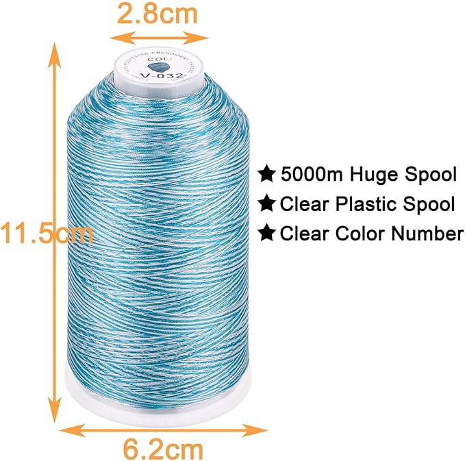 New brothread - Single Huge Spool 5000M Each Polyester Embroidery Machine Thread 40WT for Commercial and Domestic Machines - Variegated Color-V-032