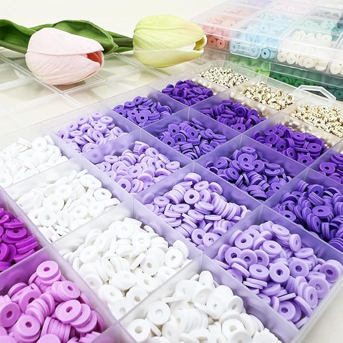 MIIIM Purple Clay Beads Kit for Bracelets Making, Heishi Beads, Clay Charms and Gold Spacer Beads for Jewelry Making, Friendship Bracelet Beads Kit for Crafts, Concert, Raves, Gifts