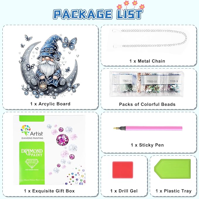 KEYIFA Diamond Painting Kit, DIY Gnome Diamond Art Hanging for Adults Beginner, Moon Gem Arts Pendant Special Shaped Rhinestone Window Ornaments Wall Door Garden Decoration Gift, Double Sided