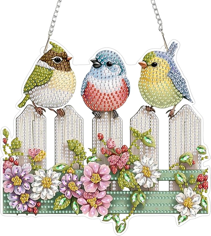 ZeeLionArt Hanging Diamonds Art kit for Adult,Birds Pendant Diamonds Painting Art Kit,7.8x7.3inch Acrylic Diamonds Painting Board Kit Ornament, Special Crystal Diamond Hanging Ornament