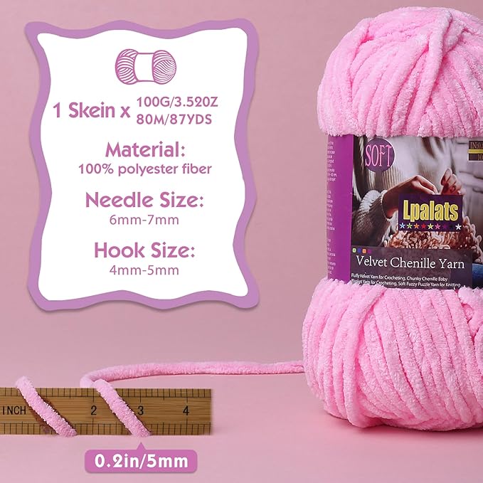 Baby Blanket Yarn for Crocheting Soft - 1 Pack of 100g/3.5oz Chunky Chenille Yarn for Knitting Blankets Amigurumi - Super Bulky Yarns - 87 Yards Thick Plush Yarns (1, Sky Blue)