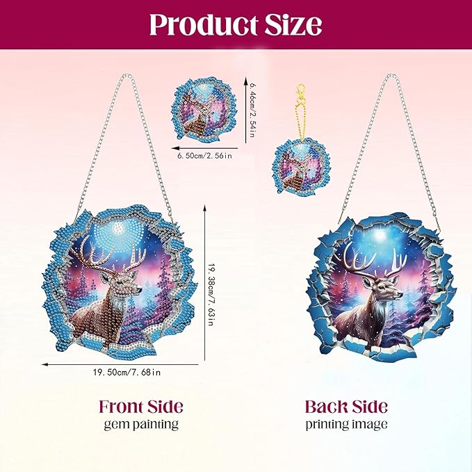 Masendp Deer Diamond Painting Hanging Ornament Kit, DIY Special Shaped Rhinestone Window Hanging Kit, Suitable for Home and Garden Wall Decoration Gifts