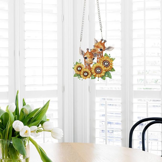 AiYuanzsh Sunflower Giraffe 5D DIY Diamond Art Painting Hanging Kits Creative Design Special Shaped Crystal Pendant Kits Home Decoration Ornament
