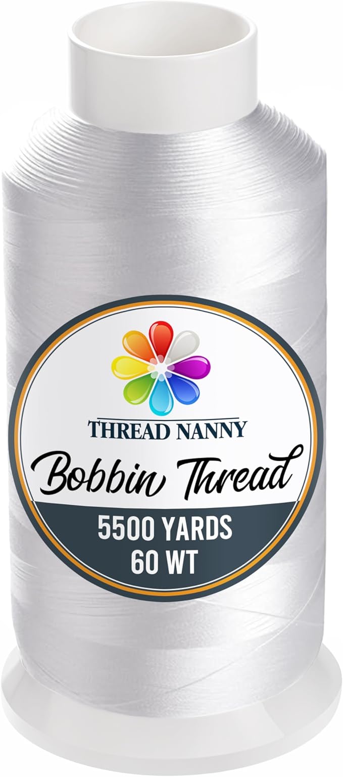 White Embroidery Machine Bobbin Thread - Huge 5500yards Cone Spool - 60 WT Polyester for Brother Janome Singer Embroidery Machines