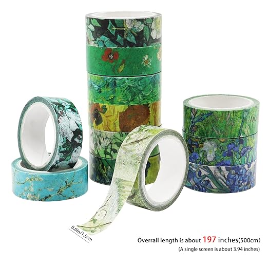 Berkin Arts 12 Rolls Art Floral Designs Washi Tape Set - 15 mm Wide Decorative Adhesive Masking Tape Cloisonnism for Scrapbooking Watercolor Vincent Van Gogh Series