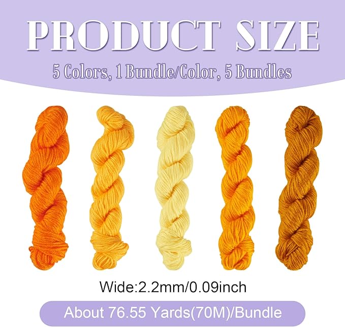 Cheriswelry 5 Skeins Yellow Craft Sewing Cord Threads for Weaving Soft Acrylic Fiber Yarn for Knitting 2.2mm Multicolor Skeins Yarn kit for Crochet Beginners Adults