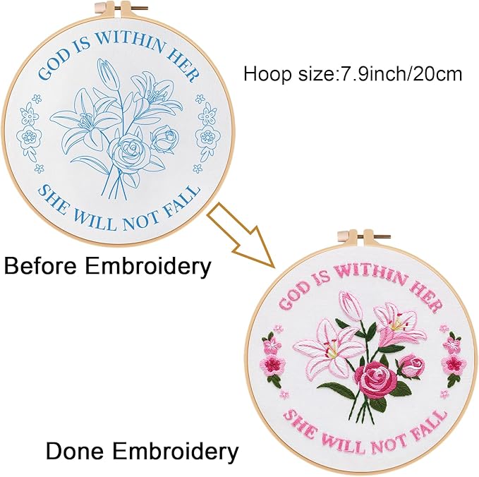 Louise Maelys Embroidery Kits for Beginners,Cross Stitch Kit for Adults,DIY Needlepoint with Easter Tulip Rose Flowers Pattern