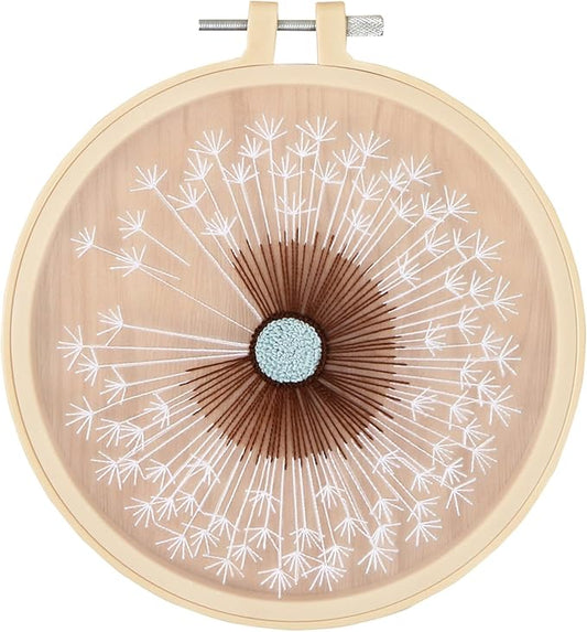 KISSBUTY Full Range Embroidery Starter Kit with Dandelion Pattern, Plastic Hoop, Color Threads, Tools