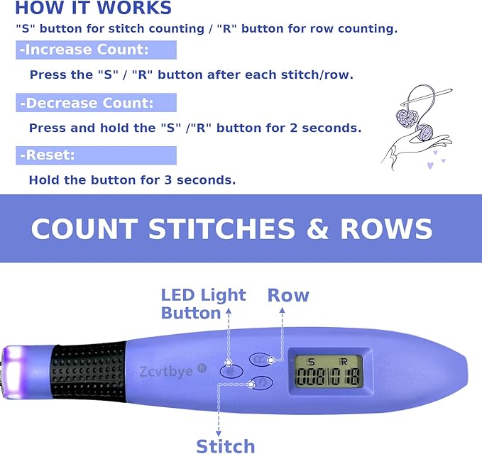 Counting Crochet Hook Set Digital, Light Up Crochet Hooks Set - Ergonomic for Arthritic Hands, Digital Stitch & Row Counter - 18 Size Interchangeable Crochet Kit - Cool Gift (Blue, 18 Size)
