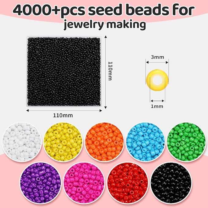 IOOLEEM Black Seed Beads, 4000+pcs 3mm Glass Beads, Ideal for Jewelry Making, Perfect for Bracelets