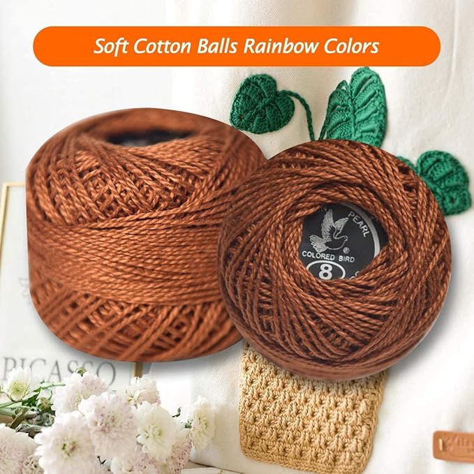 colored bird Crochet Thread 10 Balls Size 8 for Crochet Cross Stitch Needlepoint Hand Embroidery (caffee Series)