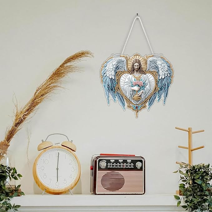 SKRYUIE Christ Hanging Diamond Art Kits for Adults Pendant Suncatcher, Special Shaped Crystal DIY Pearl Diamond Painting Kit, Gift for Mother Spring Summer Window Wreath Decor 6.9 x 7.88 Inch D3