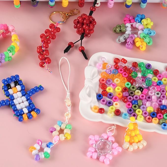 1000Pcs Pony Beads for Bracelets, Multi-Colored Plastic Pony Beads Bulk, 6×9mm Friendship Bead for Jewelry Making for DIY Hair Braiding Keychains Necklaces Crafts Party Supplies