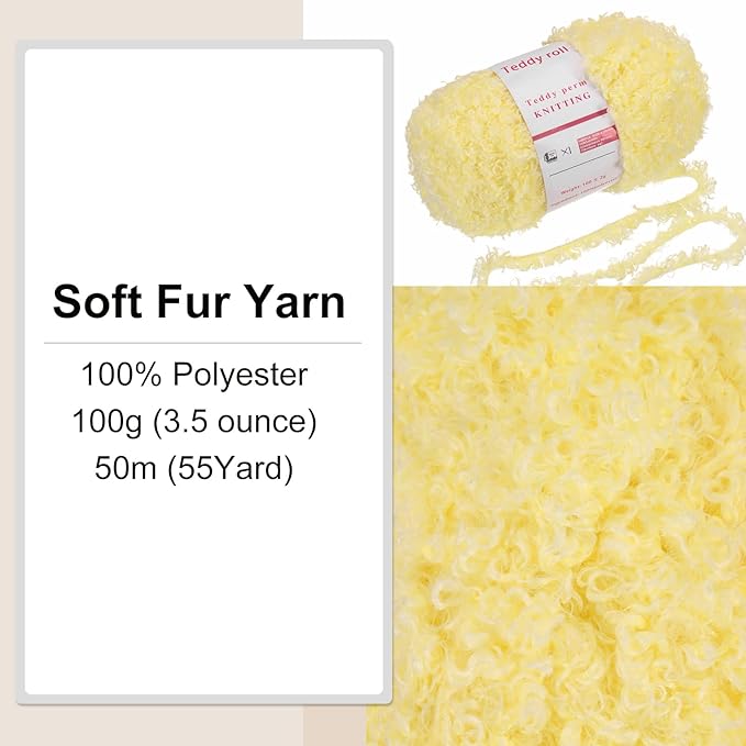 MECCANIXITY 1 Skeins Eyelash Yarn Fur Soft Fluffy Chunky Polyester Yarn Fuzzy Yellow for Crocheting Knit DIY Clothes Bag - 55Yard/50m, 3.53oz