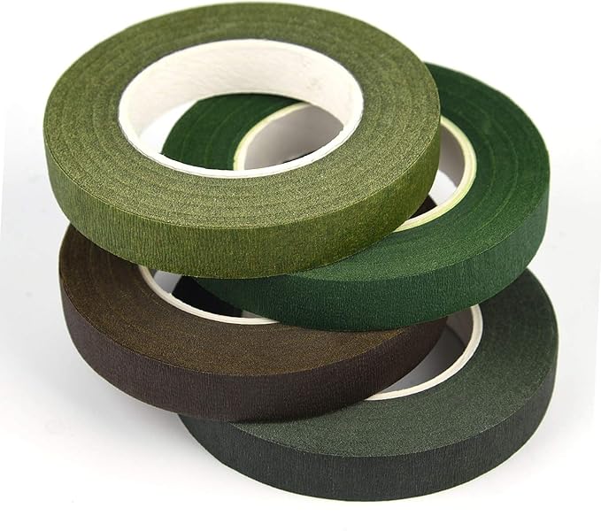 KUUQA 4 Rolls 1/2" Wide Floral Tapes for Bouquet Stem Wrapping and Floral Crafts,Wedding Bouquet,Dark Green,Light Green,Grass Green,Dark Brown