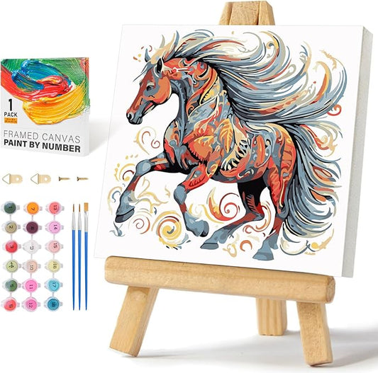Offito Framed Paint by Numbers Kit for Adults Beginners & Kids Ages 8-12, Horse Acrylic Easy Paint by Number with Frame, Watercolor Paint by Number Kits on Canvas Framed (10 * 10 Inch, Without Easel)