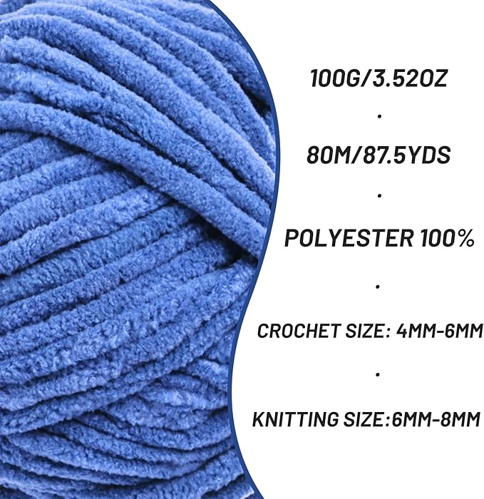 3 Pack Fluffy Chenille Yarn for Crocheting, Chunky Velvet Yarn for Crochet Amigurumi, Baby Yarn for Crocheting Soft Blanket, 262.4yds /10.5 oz Bulky Yarns for Crafts/Hats/Shoes/Socks (3 Azure)