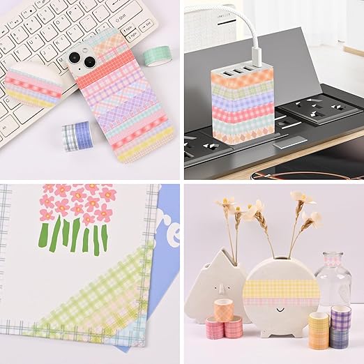 Plaid Washi Tape Set, 100 Rolls Basic Grid Decorative Masking Tapes, 5/8/10/15/20/30mm Wide 6.56ft Long/Roll Colorful Lattice Washi Tape for Arts, DIY Crafts, Journals, Planners, Scrapbook, Wrapping